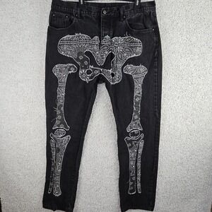 Mnml Skeleton Bandana Print Black Jeans Men's Size 40x32 Button Fly 2000s Grunge